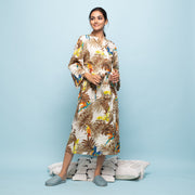 Multicolor Mustard Cotton Hand printed kimono robe