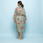 Light Green Cotton Hand printed kimono robe