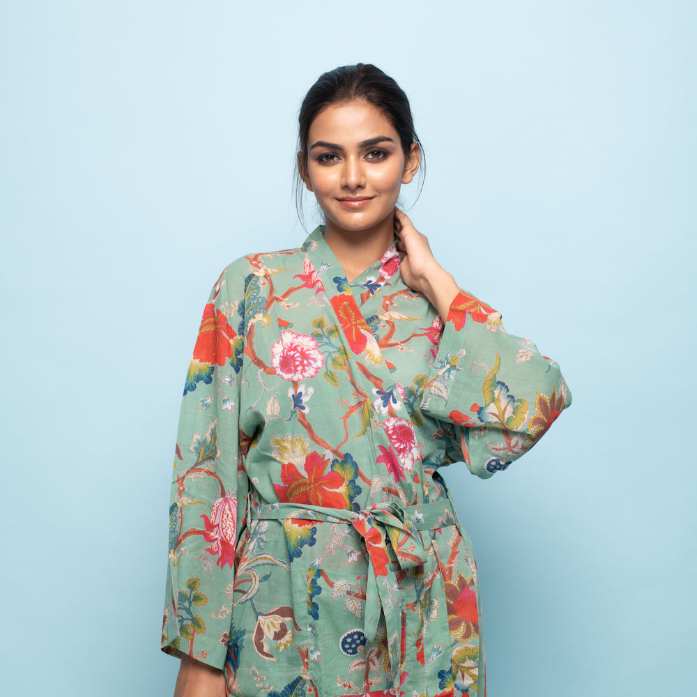 Set of 2 Cotton Hand printed kimono robe