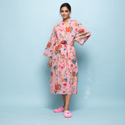 Pink Cotton Hand printed kimono robe