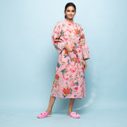 Pink Cotton Hand printed kimono robe