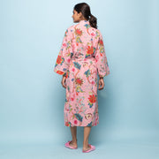 Pink Cotton Hand printed kimono robe