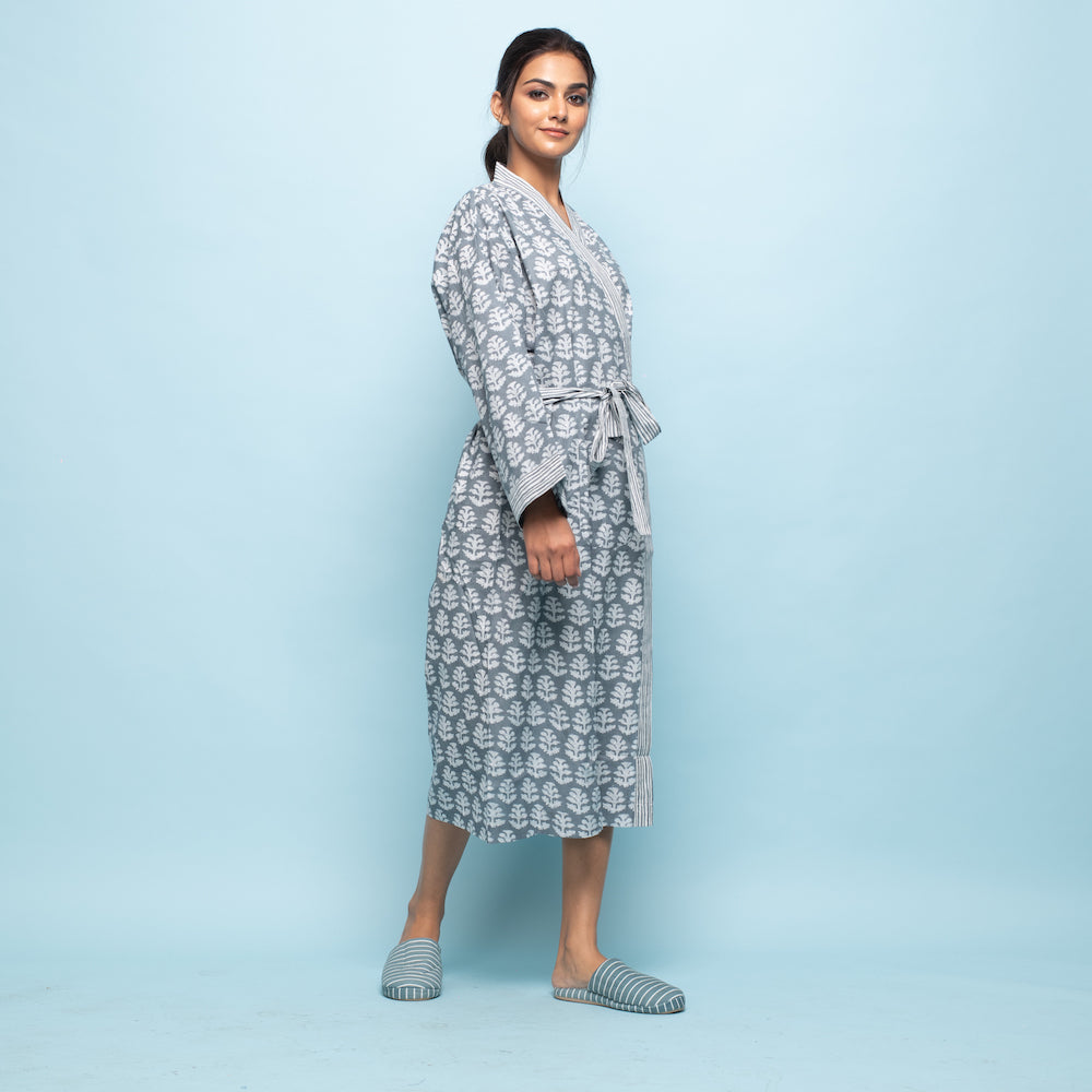 Set of 2 Cotton Hand printed kimono robe