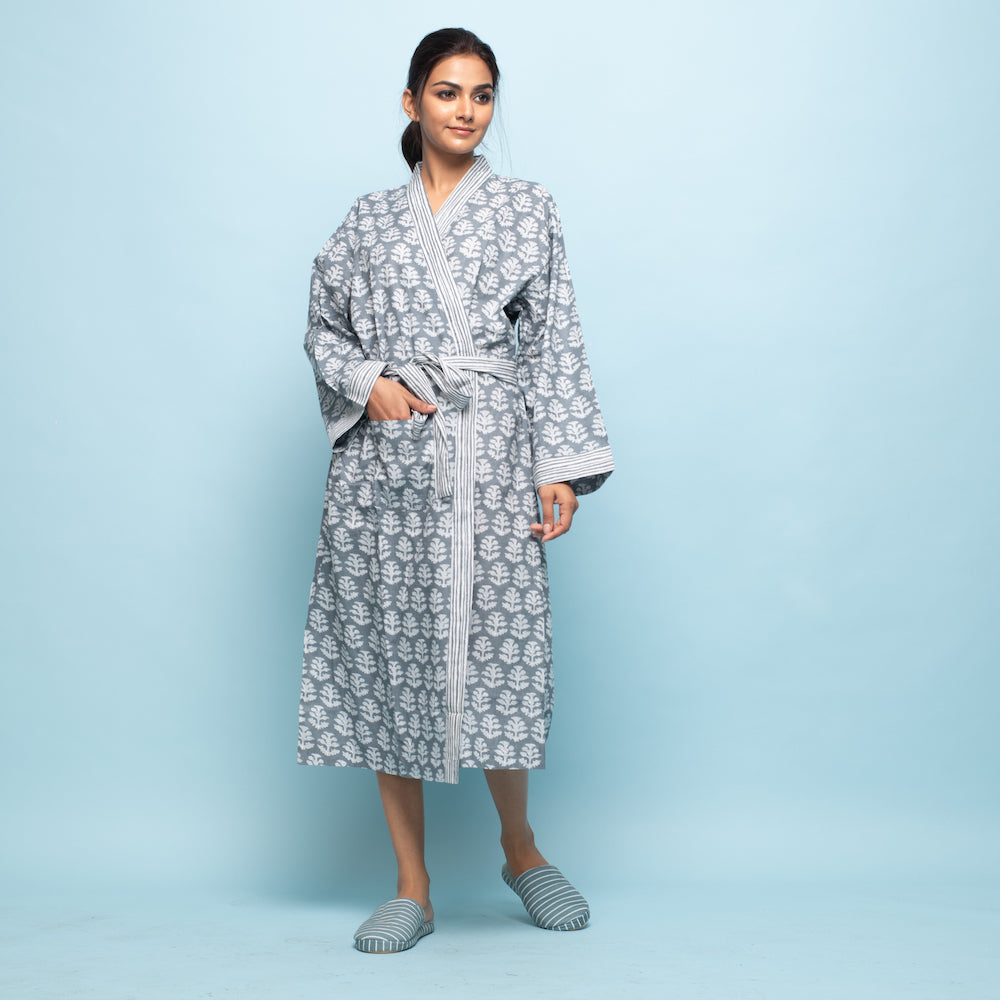Set of 2 Cotton Hand printed kimono robe