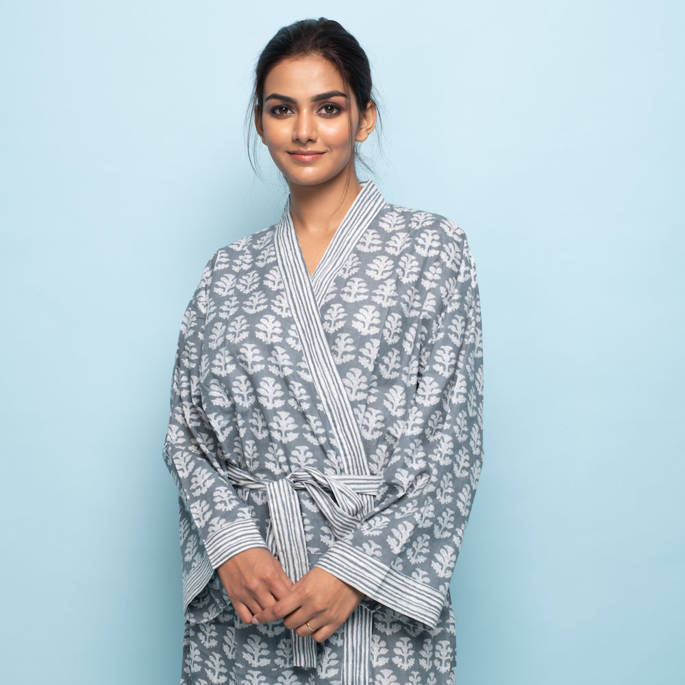 Set of 2 Cotton Hand printed kimono robe