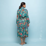 Green Cotton Hand printed kimono robe