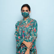 Green Cotton Hand printed kimono robe