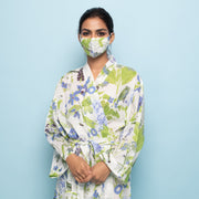 BLUE GREEN Multi-color Cotton Hand printed kimono robe