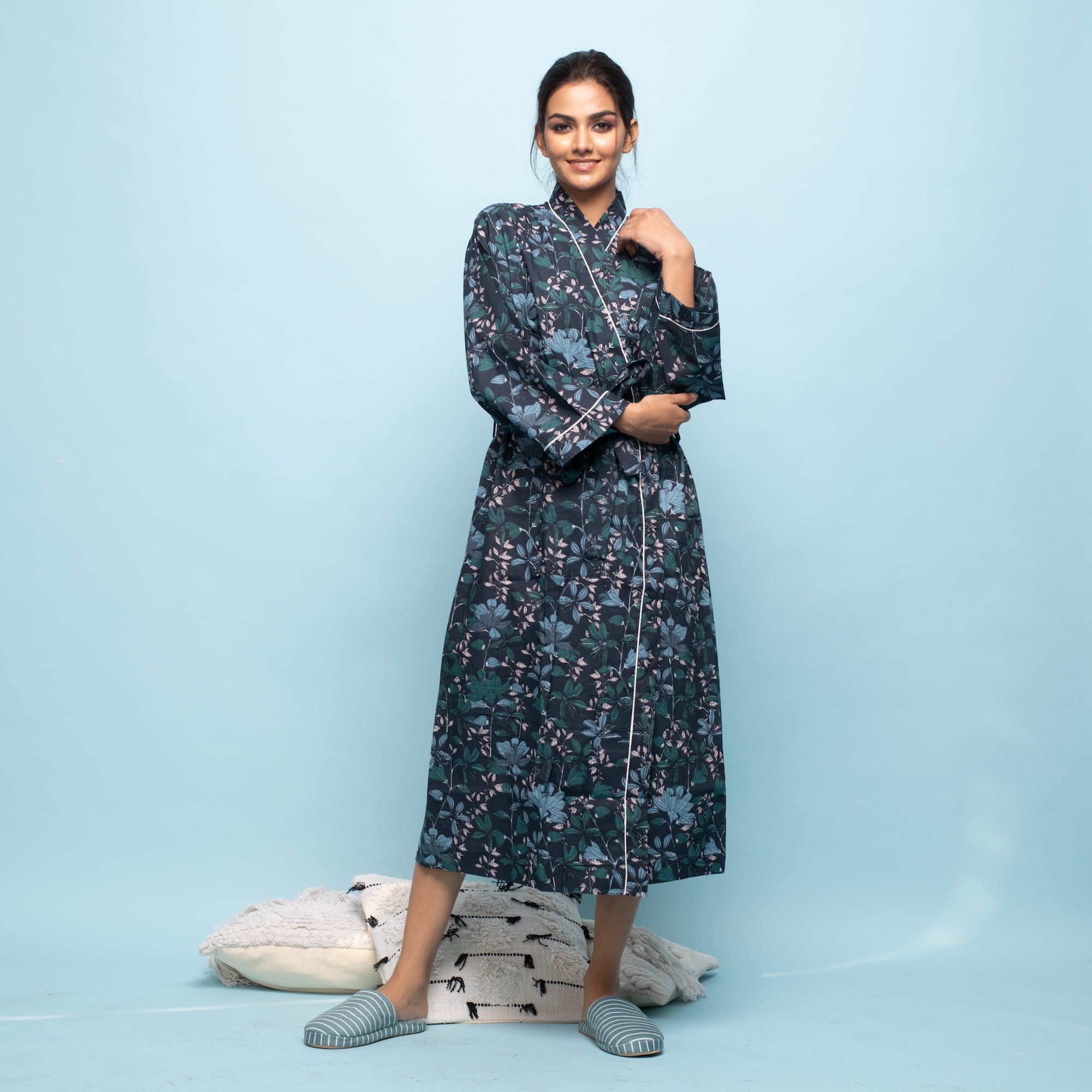 Navy Couple Pure Cotton kimono robe