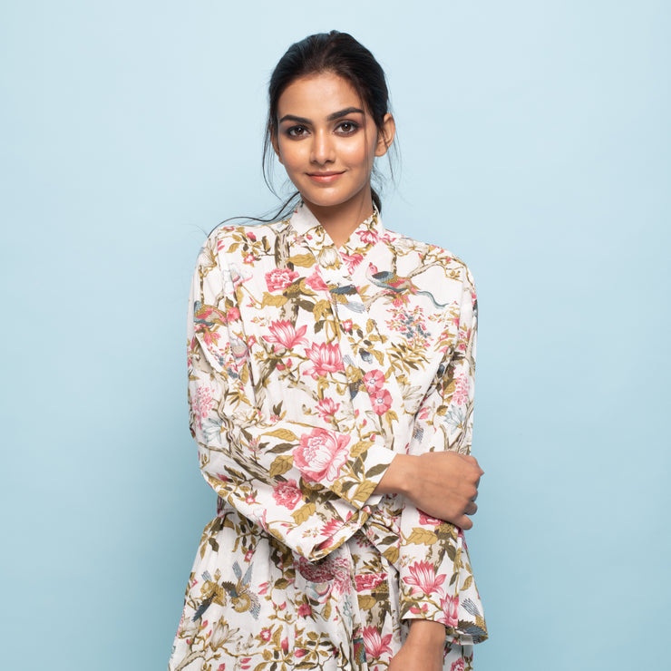 PINK FLORAL Cotton Hand printed kimono robe