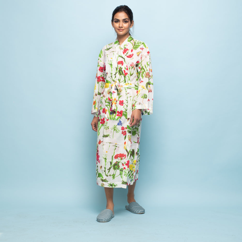Set of 2 Cotton Hand printed kimono robe
