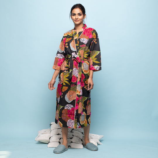 Multi-color Cotton Hand printed kimono robe