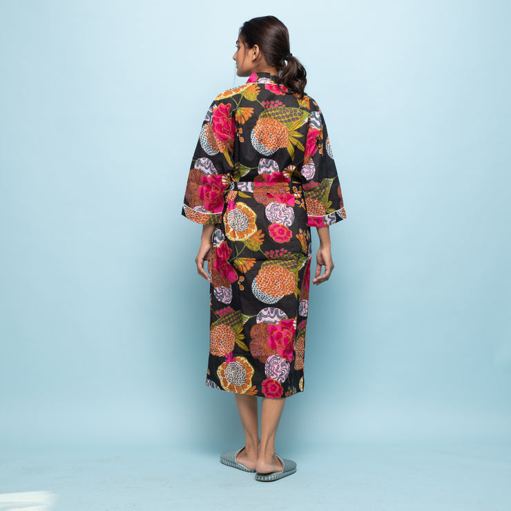Multi-color Cotton Hand printed kimono robe
