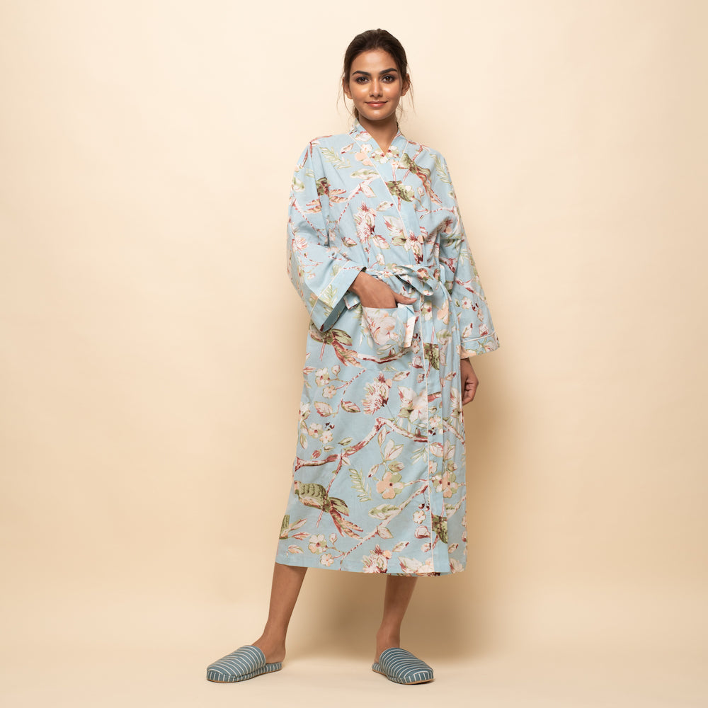 Set of 2 Cotton Hand printed kimono robe