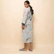 SKY BLUE Cotton Hand printed kimono robe