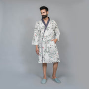 Men Off-White Pure Cotton kimono robe