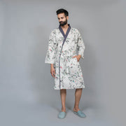 White Cotton Hand printed kimono robe