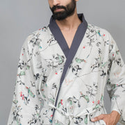White Cotton Hand printed kimono robe
