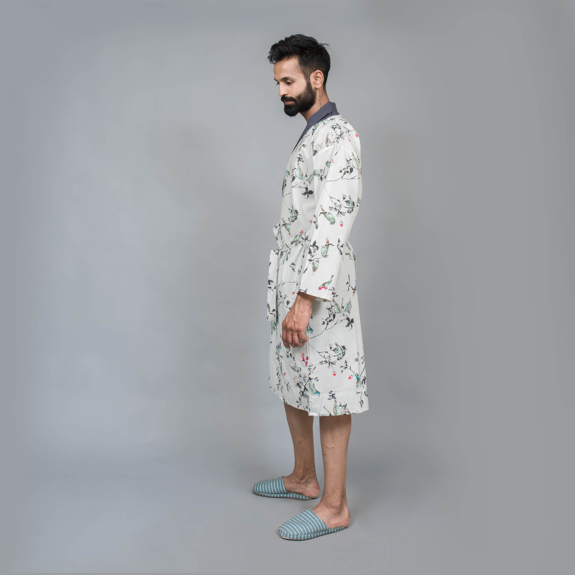 Men Off-White Pure Cotton kimono robe