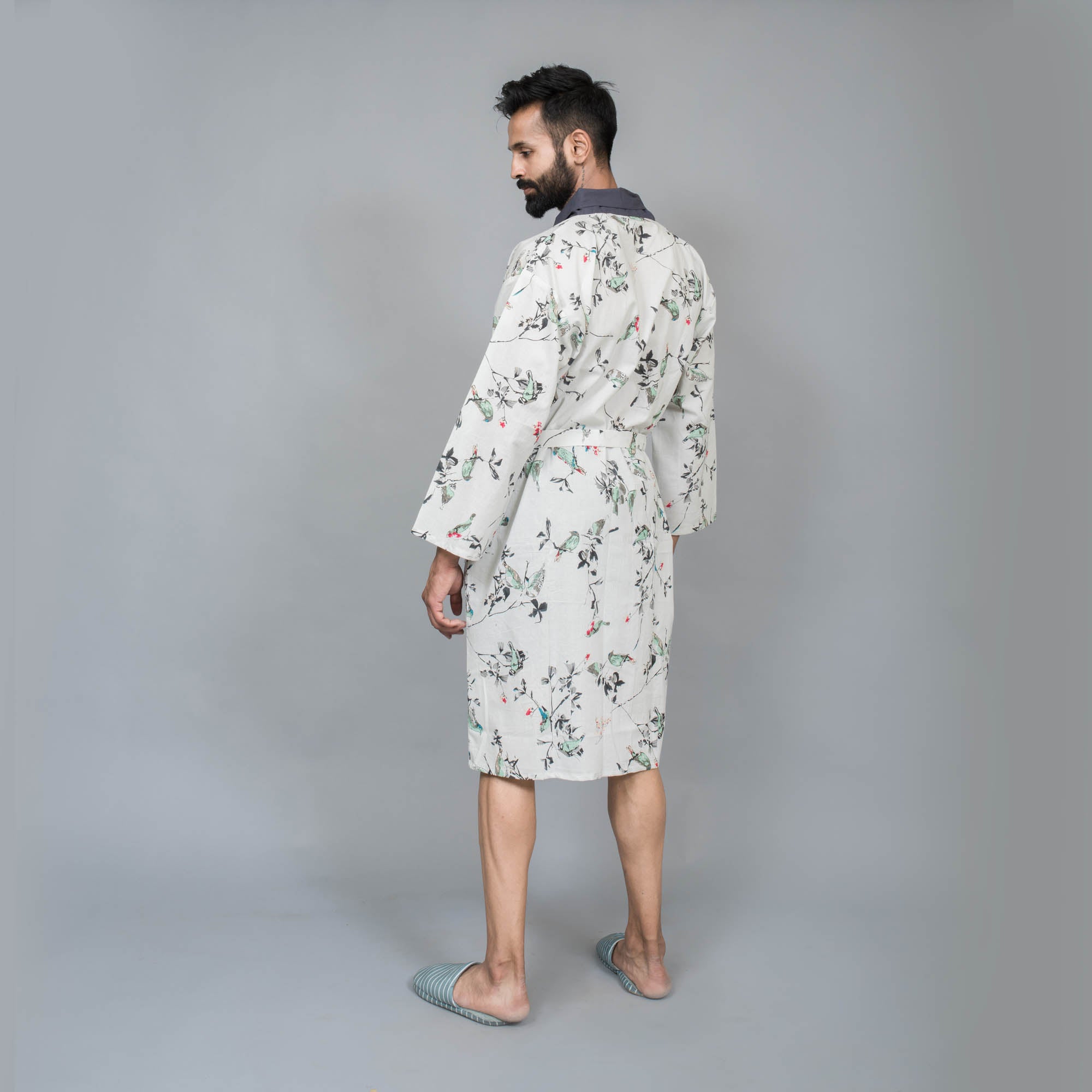 Men Off-White Pure Cotton kimono robe