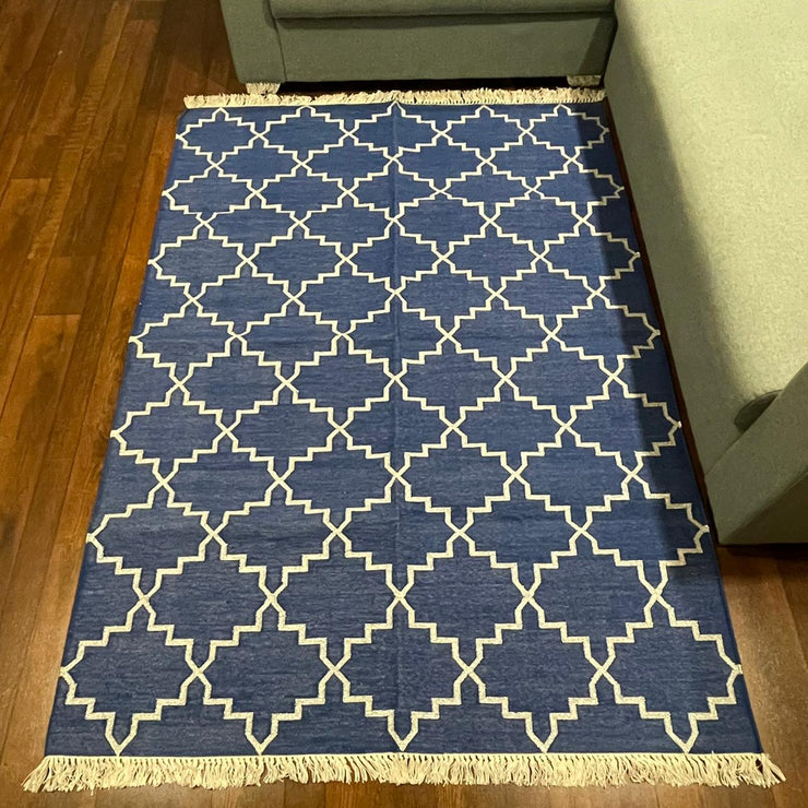 Hand-weaved Green-Beige Cotton Wool Rug