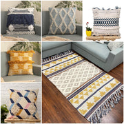 Hand-weaved cotton Multi-color Rug with a set of 5 cushion covers