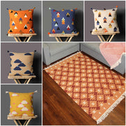 Hand-weaved cotton wool Multi-color Rug with a set of 5 cushion covers