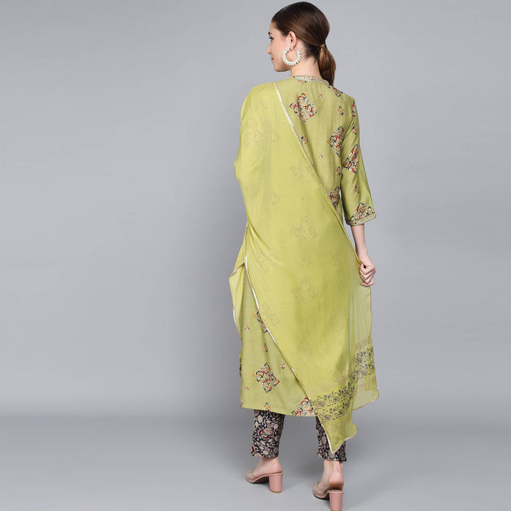 GREEN MUSLIN WOMEN'S KURTA PAJAMA DUPATTA SET muslin kurta Rangdeep-Fashions 