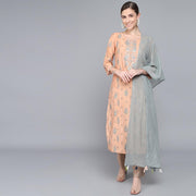 PEACH MUSLIN WOMEN'S KURTA PAJAMA DUPATTA SET muslin kurta Rangdeep-Fashions 