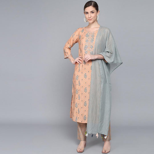 PEACH MUSLIN WOMEN'S KURTA PAJAMA DUPATTA SET muslin kurta Rangdeep-Fashions 