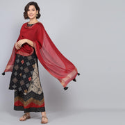 Rang Deep Black Red Block Print Cotton Set of Kurti With Pant & Dupatta Kurti Dupatta set Pant Rangdeep-Fashions Small 