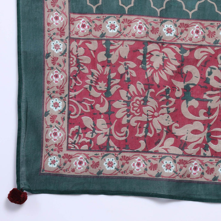 Rang Deep Red & Green Block Print Cotton Set of Kurti With Pant & Dupatta Kurti Dupatta set Pant Rangdeep-Fashions 