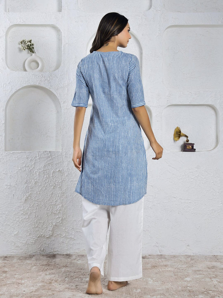 Rang Deep Women Set of Indigo stripes Cotton Kurta with Palazzo Kurti Rangdeep-Fashions 
