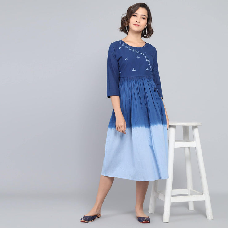 RangDeep Blueberries Ombre Cotton Kurta Dress Ombre Dress Rangdeep-Fashions Small 