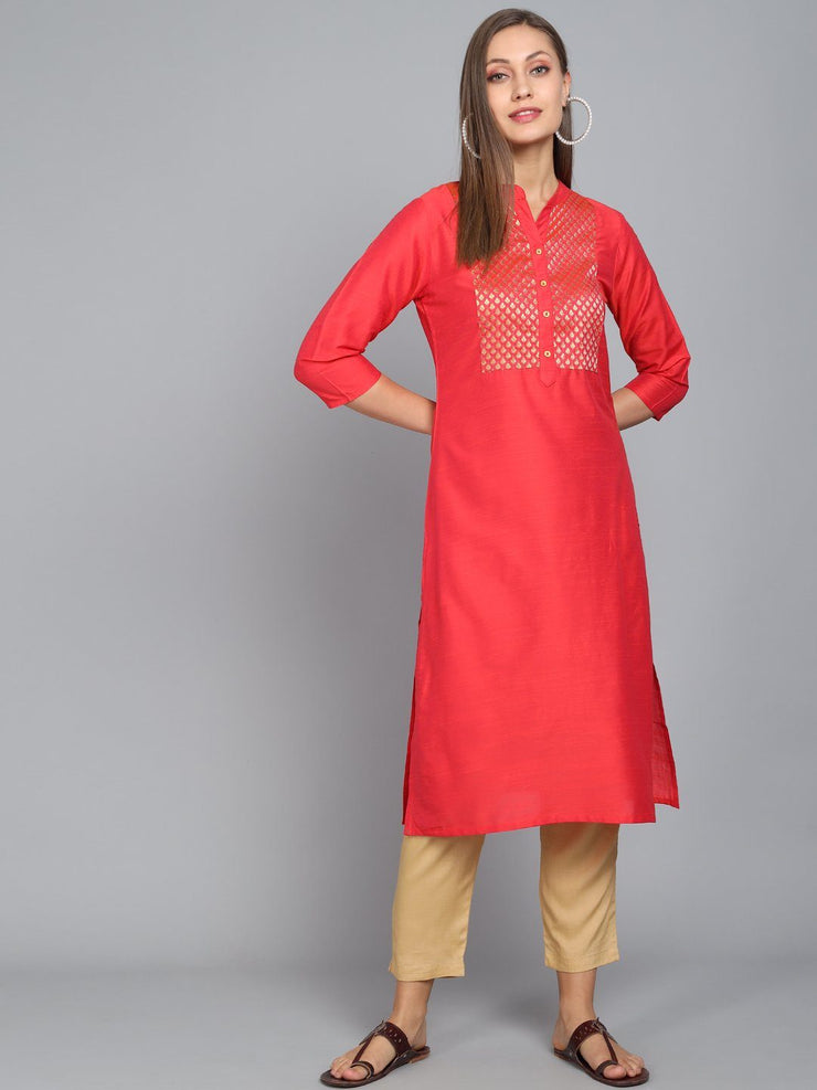 Rangdeep Carmine Knee length Viscose Straight Kurta Viscose Kurtis Rangdeep-Fashions Small 