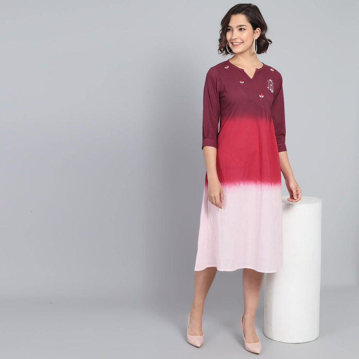 RangDeep Claret Pink Ombre Cotton Kurta Dress Ombre Dress Rangdeep-Fashions Large 