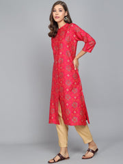 Rangdeep Coral Knee length Viscose Straight Kurta Viscose Kurtis Rangdeep-Fashions 