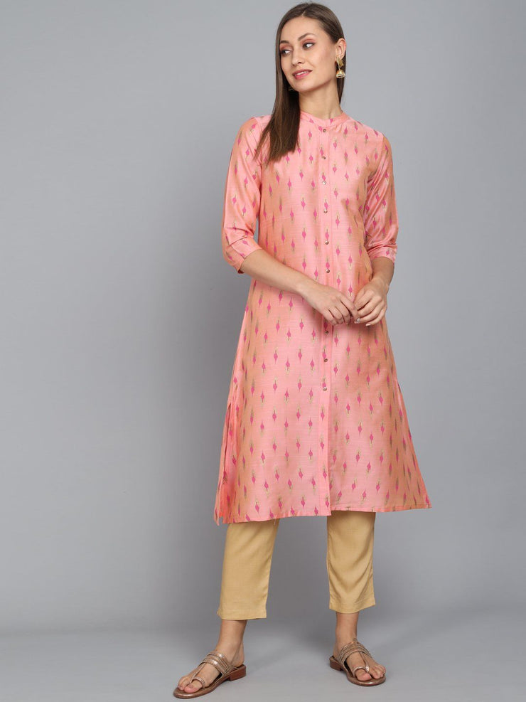 Rangdeep Flamingo Pink Knee length Viscose Straight Kurta Viscose Kurtis Rangdeep-Fashions Large 