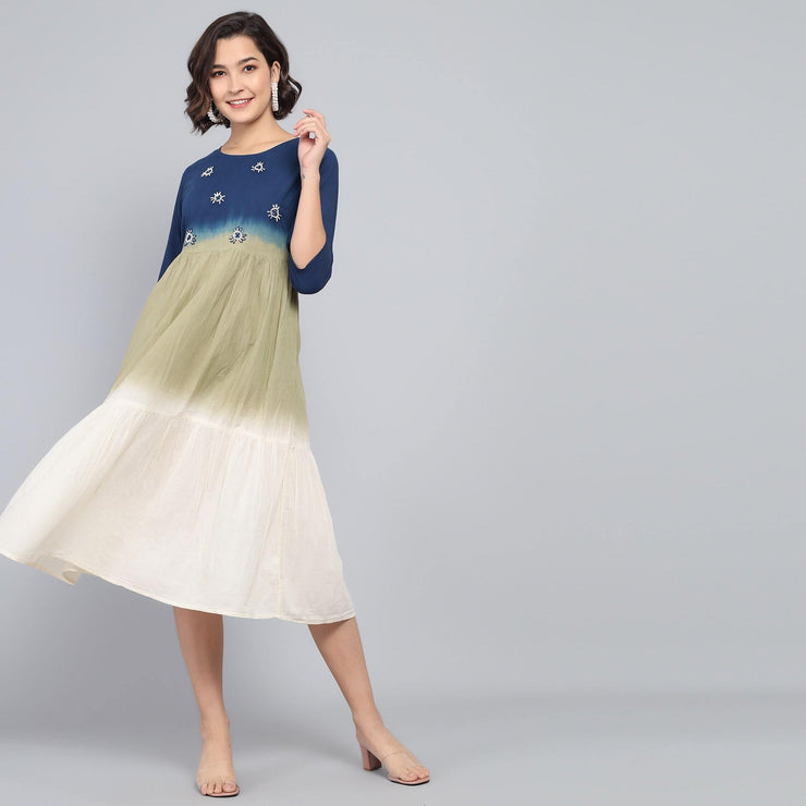 RangDeep Frozen Blue Ombre Cotton Kurta Dress Ombre Dress Rangdeep-Fashions Medium 