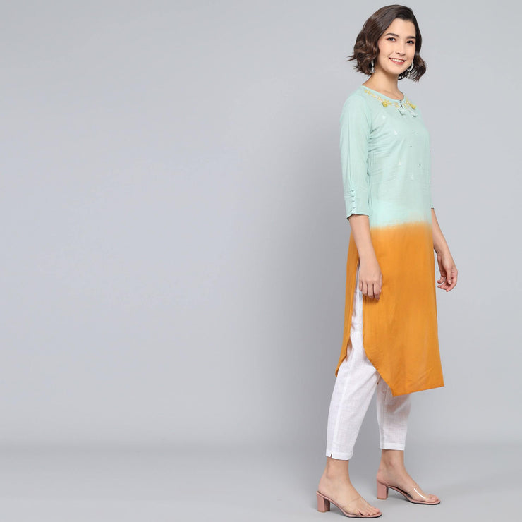 RangDeep Lemon Meadow Ombre Cotton Kurta Ombre Dress Rangdeep-Fashions 