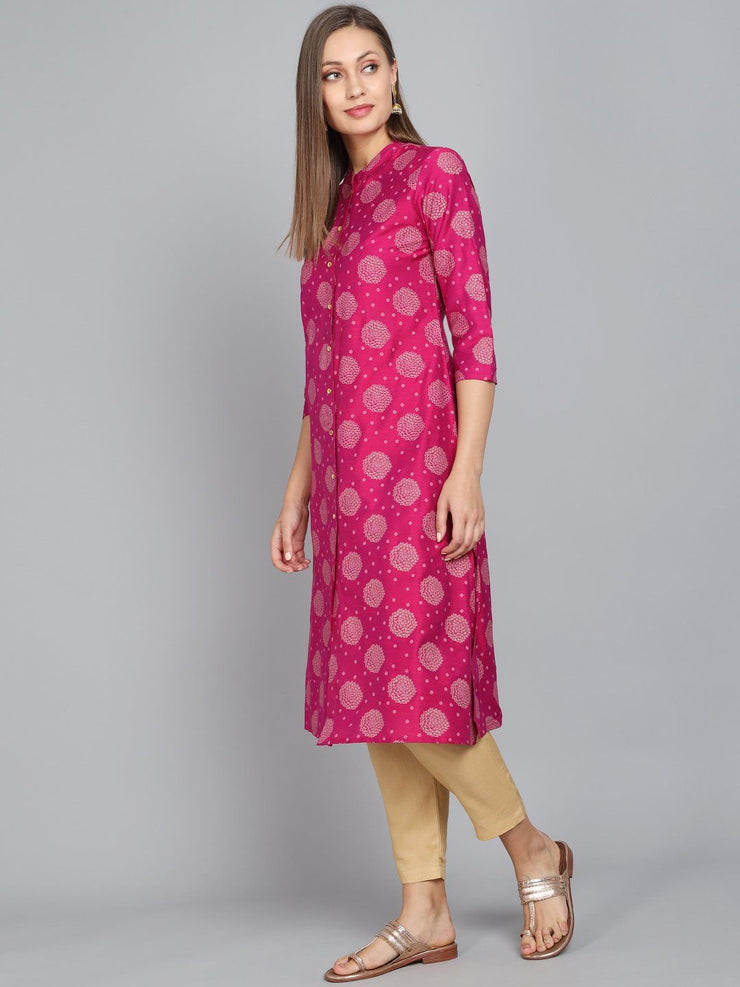 Rangdeep Magenta Knee length Viscose Straight Kurta Viscose Kurtis Rangdeep-Fashions 