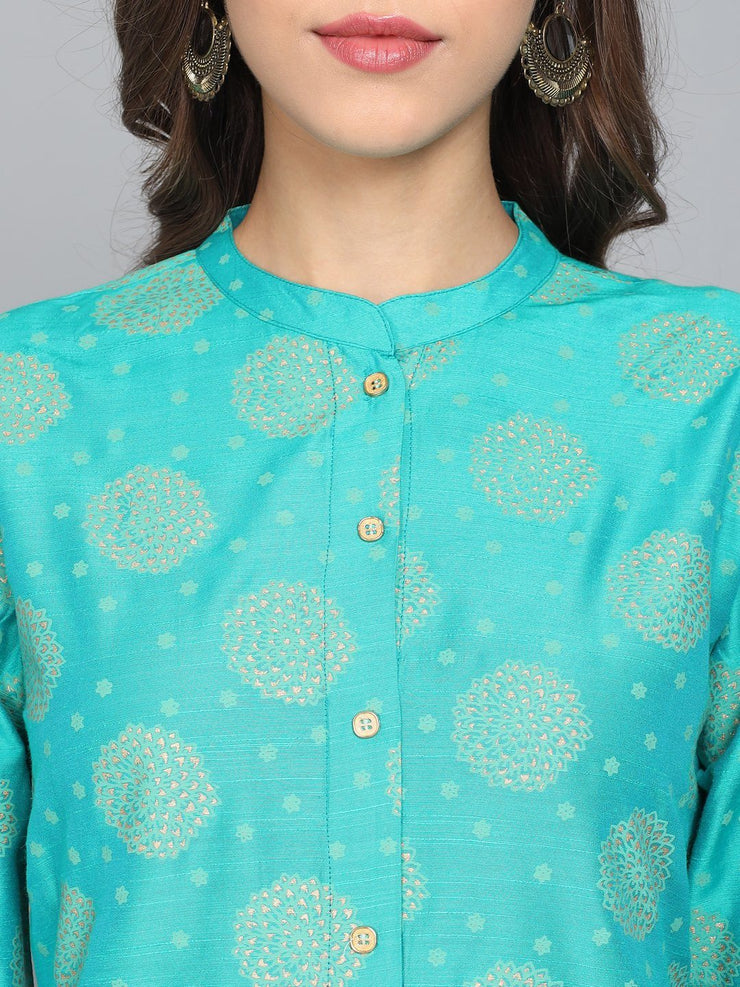 Rangdeep Turquoise Viscose Knee length Viscose Straight Kurta Viscose Kurtis Rangdeep-Fashions 