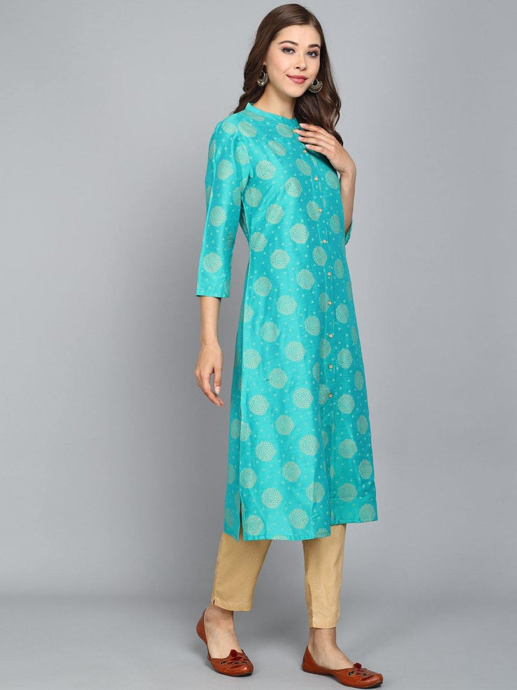 Rangdeep Turquoise Viscose Knee length Viscose Straight Kurta Viscose Kurtis Rangdeep-Fashions 