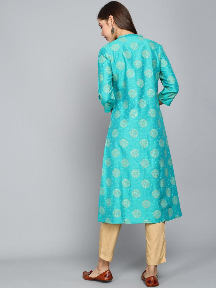 Rangdeep Turquoise Viscose Knee length Viscose Straight Kurta Viscose Kurtis Rangdeep-Fashions 