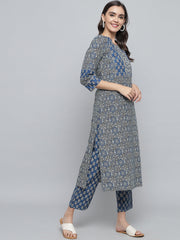 RangDeep Women Indigo Blue Printed Kurta Set Kurti Dupatta set Pant Rangdeep-Fashions 