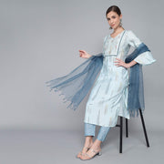 SKY BLUE MUSLIN WOMEN'S KURTA PAJAMA DUPATTA SET muslin kurta Rangdeep-Fashions 