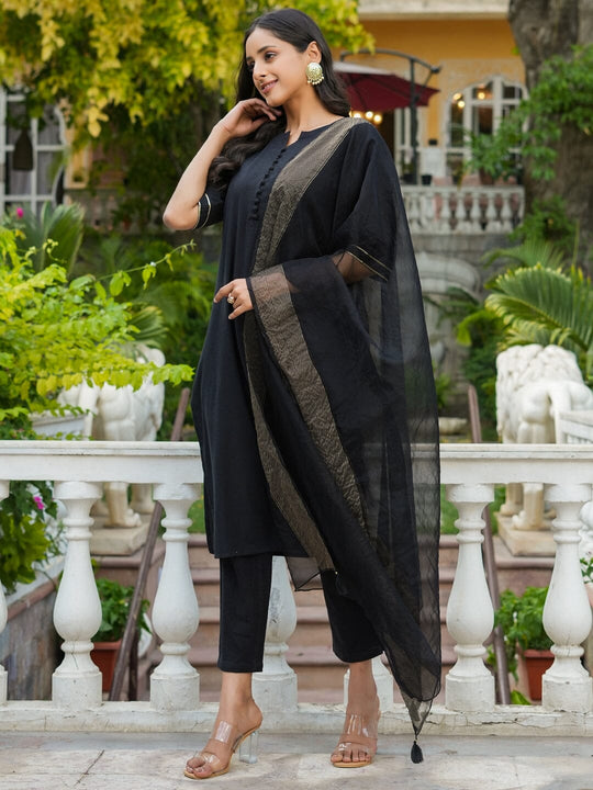 Women 3pcs kurta set With Orgenza Dupatta Kurti Dupatta set Pant Rangdeep-Fashions 