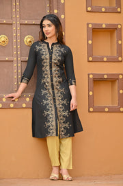 Women black and gold ethnic kurta Cotton Flex Kurti Rangdeep-Fashions 