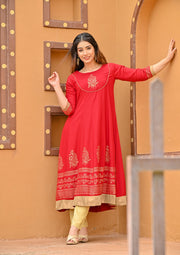 Women mahroon anarkali kurta Cotton Flex Kurti Rangdeep-Fashions 