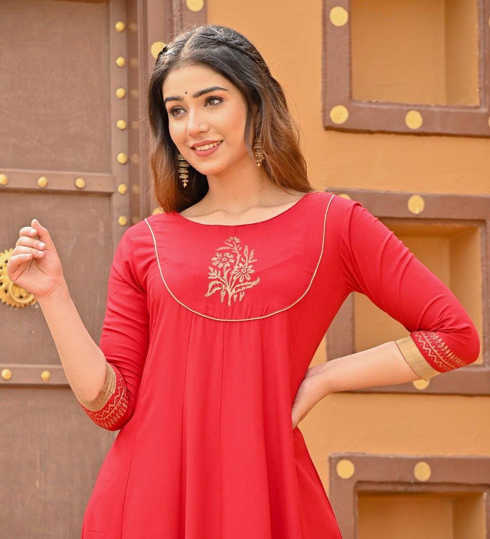 Women mahroon anarkali kurta Cotton Flex Kurti Rangdeep-Fashions 